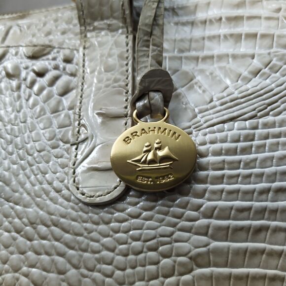 Brahmin Blake Ivory Leather Crocodile Embossed Double Handle Tote Shoulder Bag - Picture 6 of 16